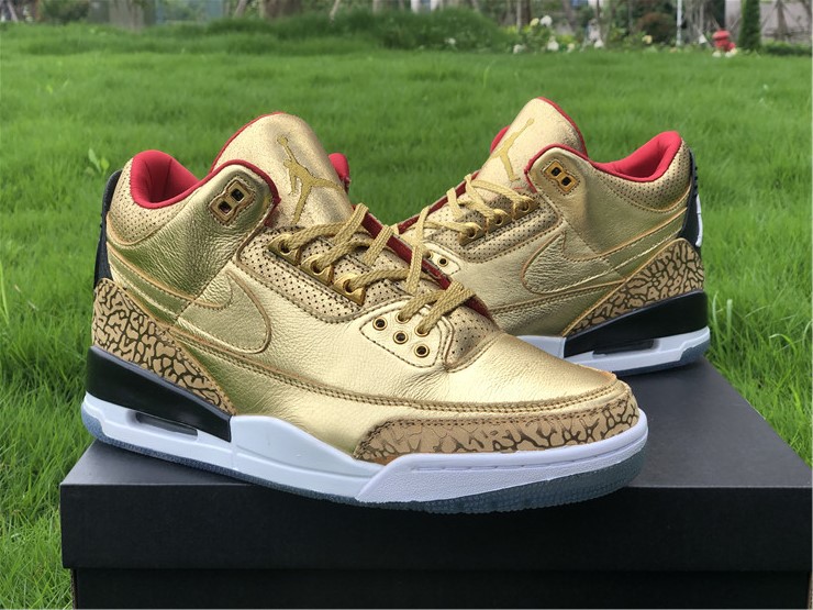 2020 Air Jordan 3 Retro Gold Black Red Shoes - Click Image to Close